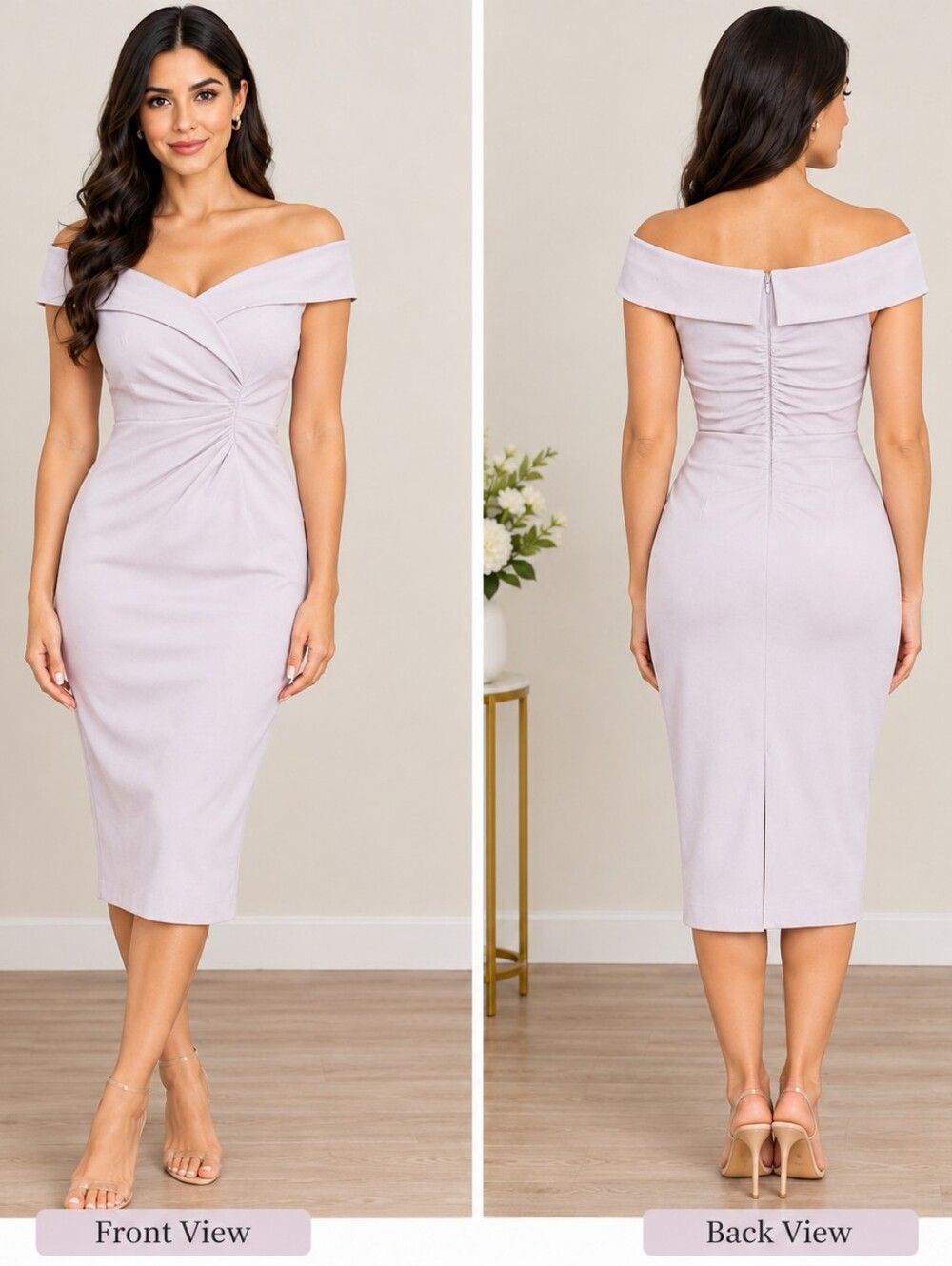 Xscape One-Shoulder Midi Sheath Dress in Light Lavender